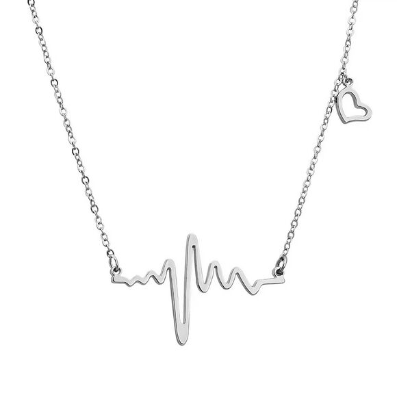 Stainless Steel Heartbeat EKG Necklace Dainty Heart Line Pendant Charm Nurse - Picture 5 of 12